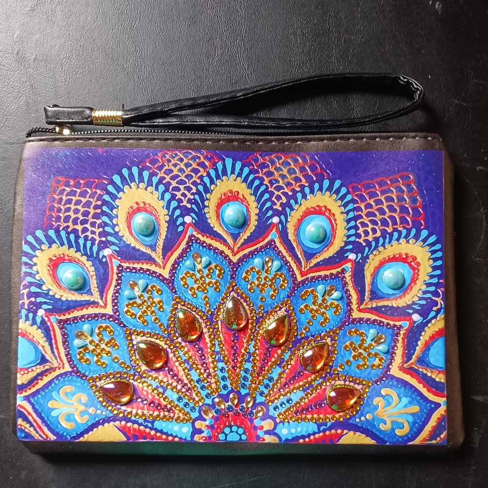 Leather clutch purse peacock